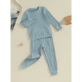 thumbnail image 4 of xiaxaixu Kid Girl Boy Fall Clothes Solid Color Ribbed Long Sleeve Sweatshirt Tops Pants Set 2Pcs Outfit, 4 of 9