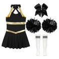 thumbnail image 4 of Alvivi Kids Girls Cheerleading Outfits Cheer Leader Sleeveless Dance Dress with Stocking Pom Poms Set B White&Black 14, 4 of 7