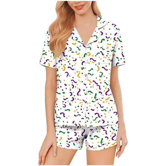 Enjoytime Womens Pajamas Printed Short Sleeve Sleepwear Button Down Tops with Shorts Two Piece Set Soft Comfy Loungewear