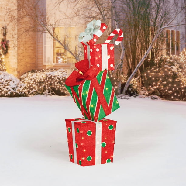 Holiday Time Lighted Stacked Giftboxes, 48"