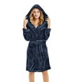 thumbnail image 3 of XUNKUSGA Mid-Length Robes for Women Casual Solid Color Hooded Fleece Robe Lightweight Soft Warm Bathrobe for Women Lightweight Cozy Nightwear for Women with Pockets S-2XL Blue, 3 of 7