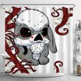 thumbnail image 1 of Rideau de Douche Lapin Gris Dessin Animé avec Vignes Rouges - Rayures Blanches et Grises, 1 of 4