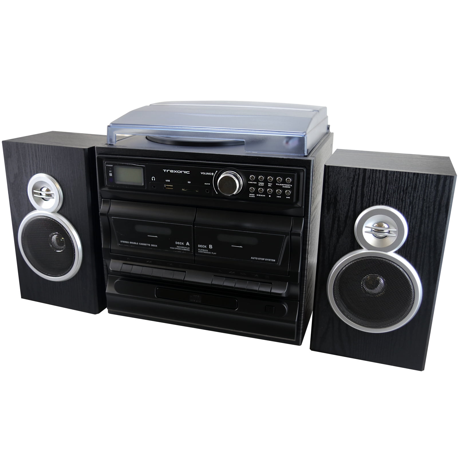 Trexonic 3Speed Turntable, CD, Dual Cassette, BT, FM Radio, USB/SD Recorder, Wired Speakers  (图3)