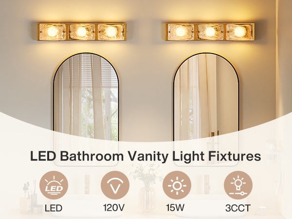 Fnova 22" LED Gold Vanity Lights, Modern 3CCT Dimmable Bathroom Light Fixtures (ETL Listed, Bulbs Included)