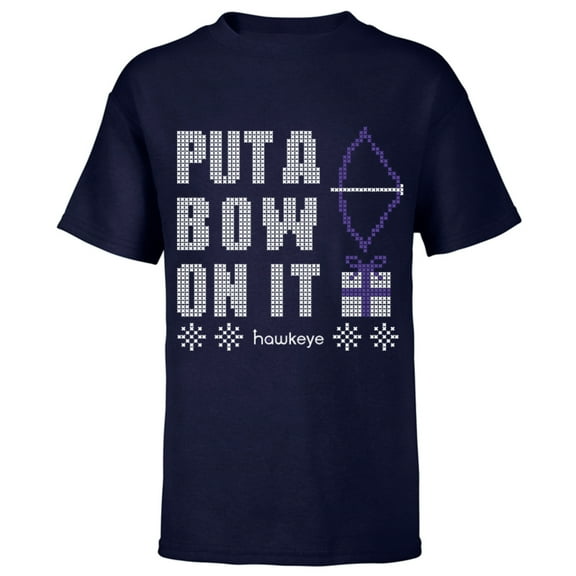 Marvel Hawkeye Put A Bow On It Holiday - Short Sleeve T-Shirt for Kids – Customized-Navy
