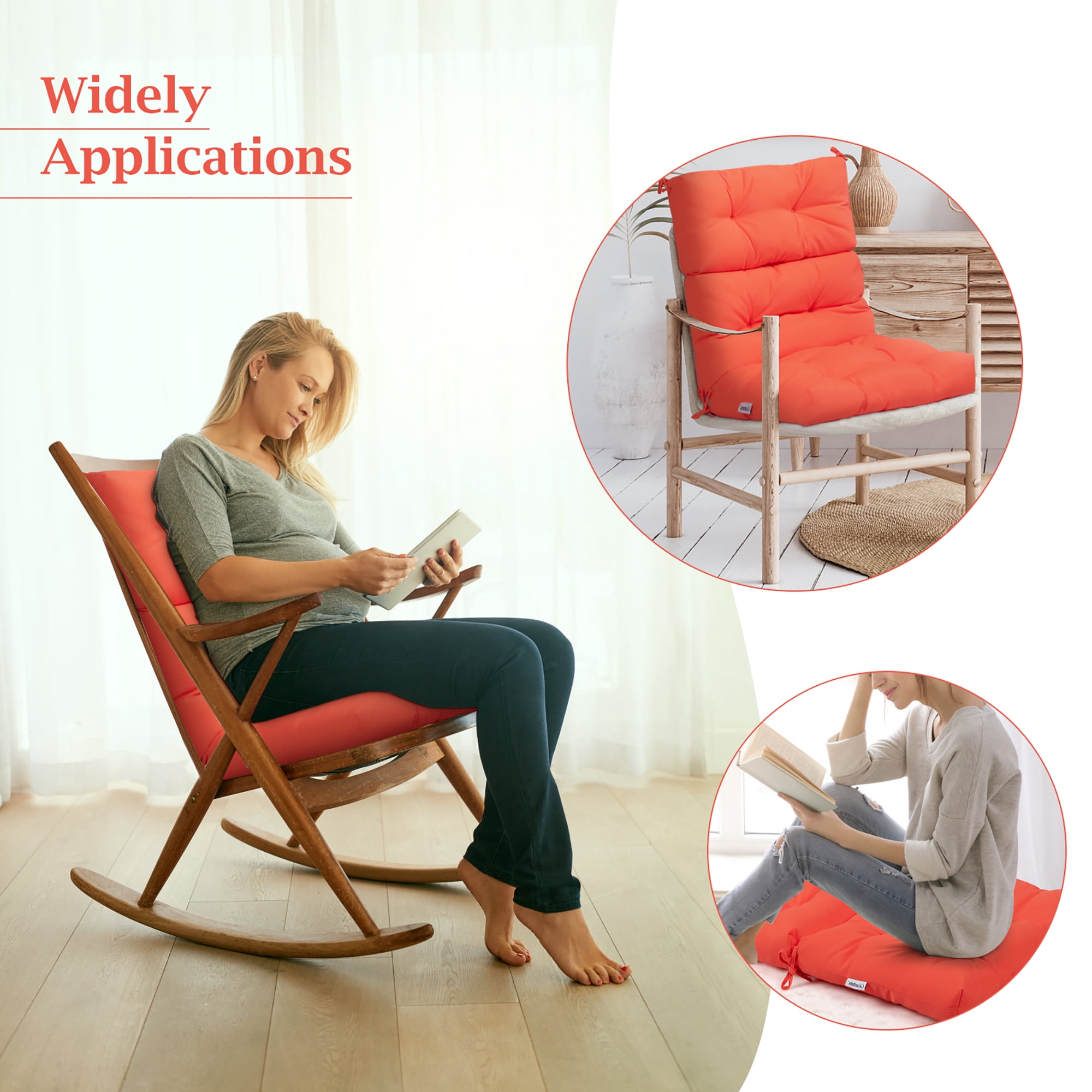 Costway 22''x44'' Back Chair Cushion Tufted Pillow Patio Seating Pad Orange