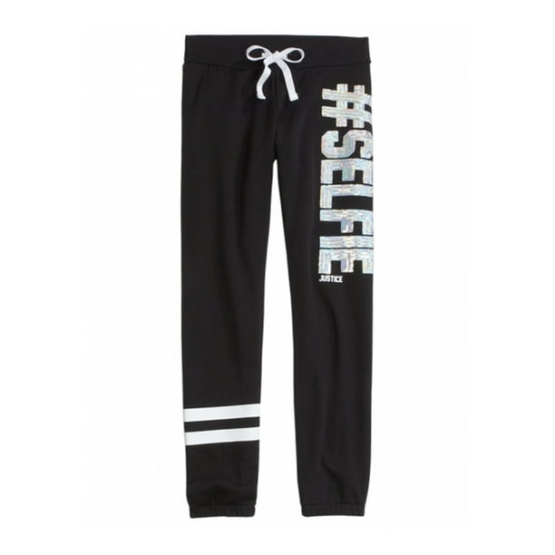 Pantalones de chándal atléticos ajustados #Hashtag de Justice Girls, negro, 18 Justice Pantalones deportivos
