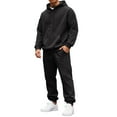 thumbnail image 2 of Men's Fleece-Lined Thermal Two-Piece Tracksuit Set, Solid Color Hoodie with Cuffed Joggers and Elastic Waist for Casual Outdoor Activities and Winter Sports,Black,M, 2 of 9