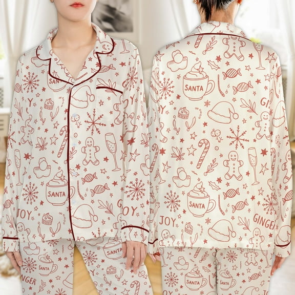 Lotusprinthandmade Retro Christmas Tis the Season All-over Print Satin Pajamas Set (S), tis the season sleepwear