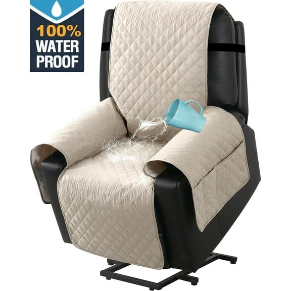 Miaochuan Recliner Chair Covers,100% Waterproof Power Lift Recliner Cover for Recliner Chair Power Lift Recliner Slipcover with Pocket&Non-Slip Furniture Protector (Ivory)