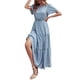 thumbnail image 1 of Txlixc Vestido largo para mujer, cuello redondo, manga corta, cintura elástica, estampado floral, estilo bohemio, vestidos casuales Txlixc  Estilo de ocio, 1 of 6