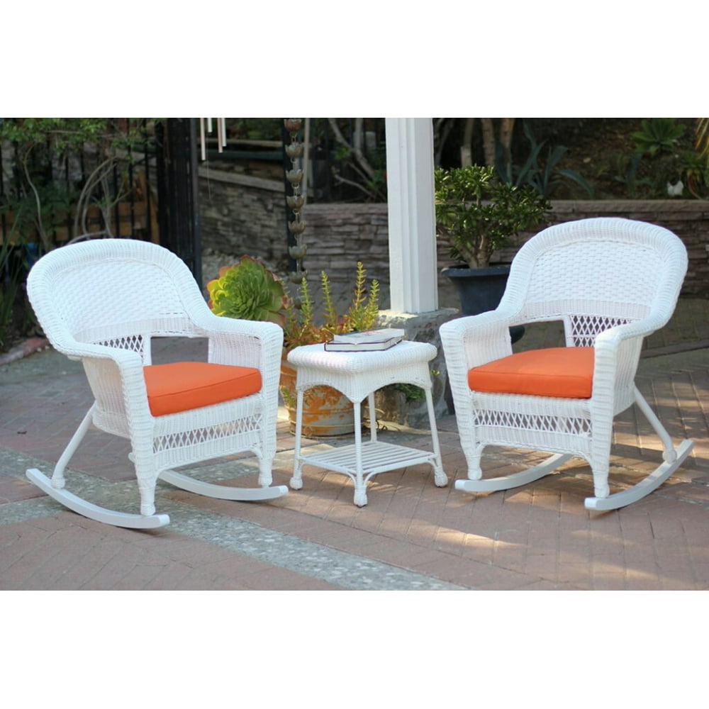 3-Piece Ariel White Resin Wicker Patio Rocker Chairs and Table