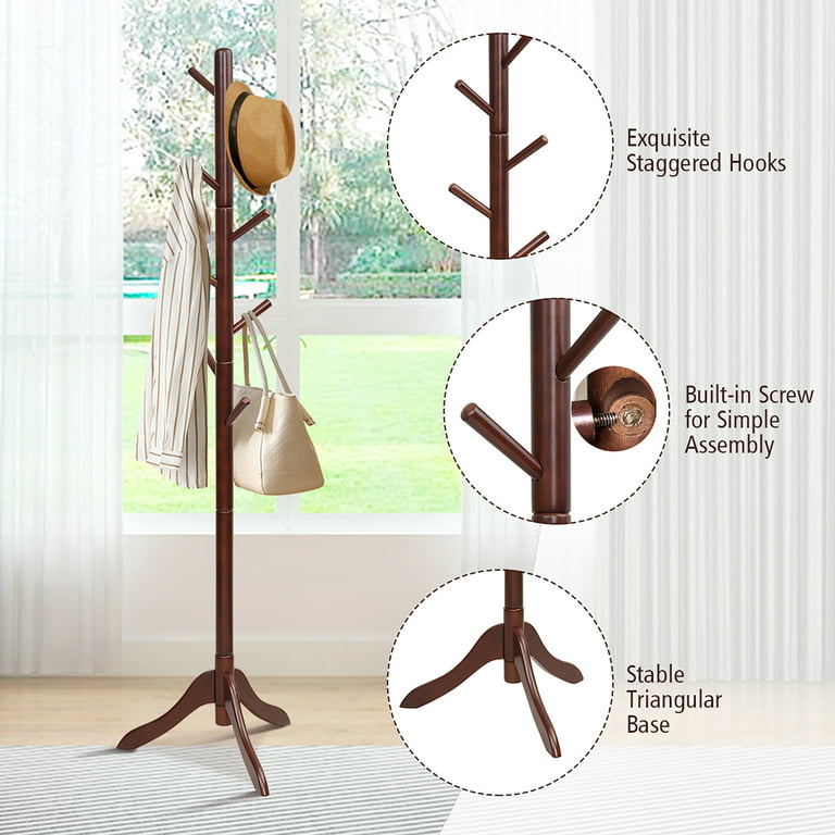 MoNiBloom Wood Stable Coat Rack, Modern Clothes Handbag Storage Stand, Hall  Tree, Natural, for Entryway 