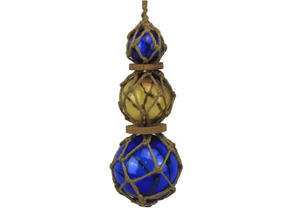 Blue Amber Blue Japanese Glass Ball Fishing Floats With Brown Netting Decoration 11 Glass Float Buoy Walmart Com Walmart Com