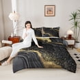 thumbnail image 4 of Homewish Marble Texture Road Queen Comforter Set,Chic Glitter Print Bedding Sets,Gold Black Bedding Comforter Set For Girls Kids,Super Cozy Room Decor Reversible,3-Piece, 4 of 8