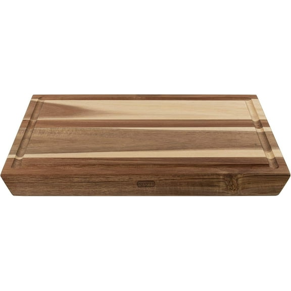 Dexas Forty-Five 12" x 16" x 1" Angled Acacia Wood Kitchen Cutting Board with Juice Well