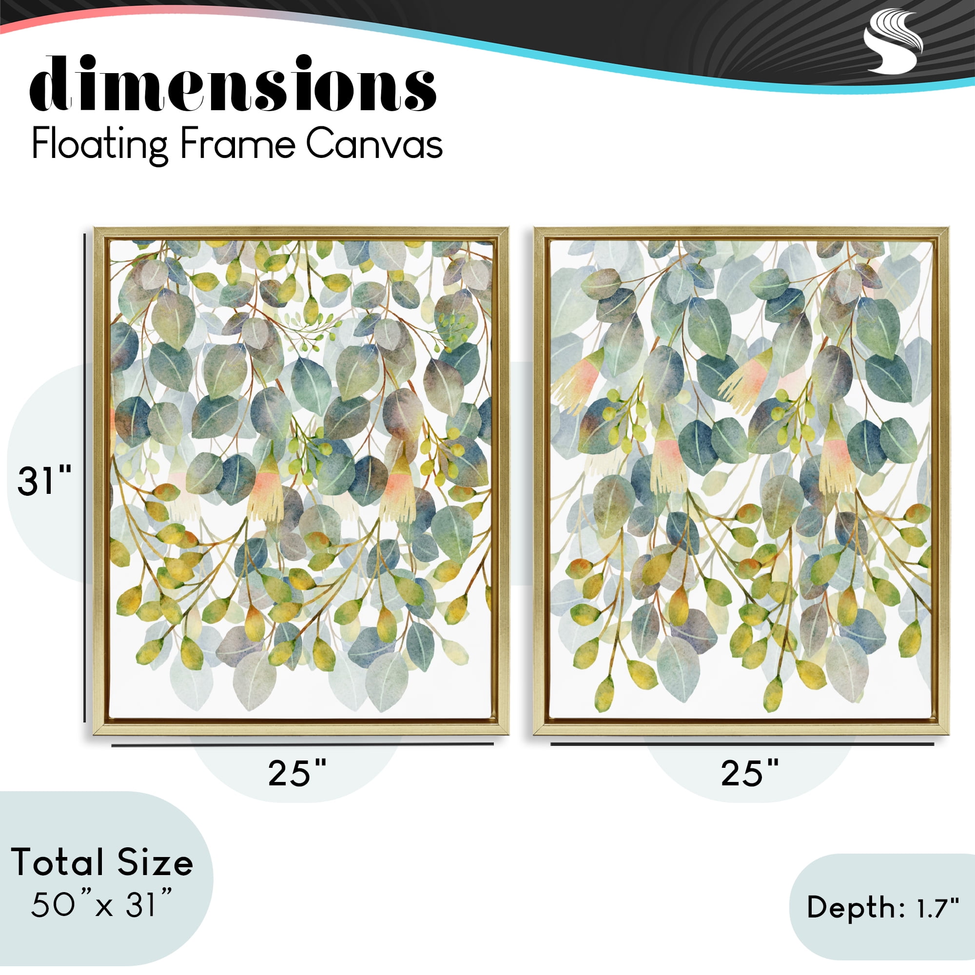 Stupell Industries Layered Ivy Hanging Botanicals 2 Piece Gold Framed Floater Canvas Set, design by Marcus Prime