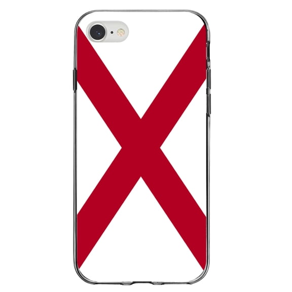 DistinctInk Clear Shockproof Hybrid Case for iPhone 7 8 SE (2020 Model) 4.7" Screen TPU Bumper Acrylic Back Tempered Glass Screen Protector - Alabama State Flag - US State Flag