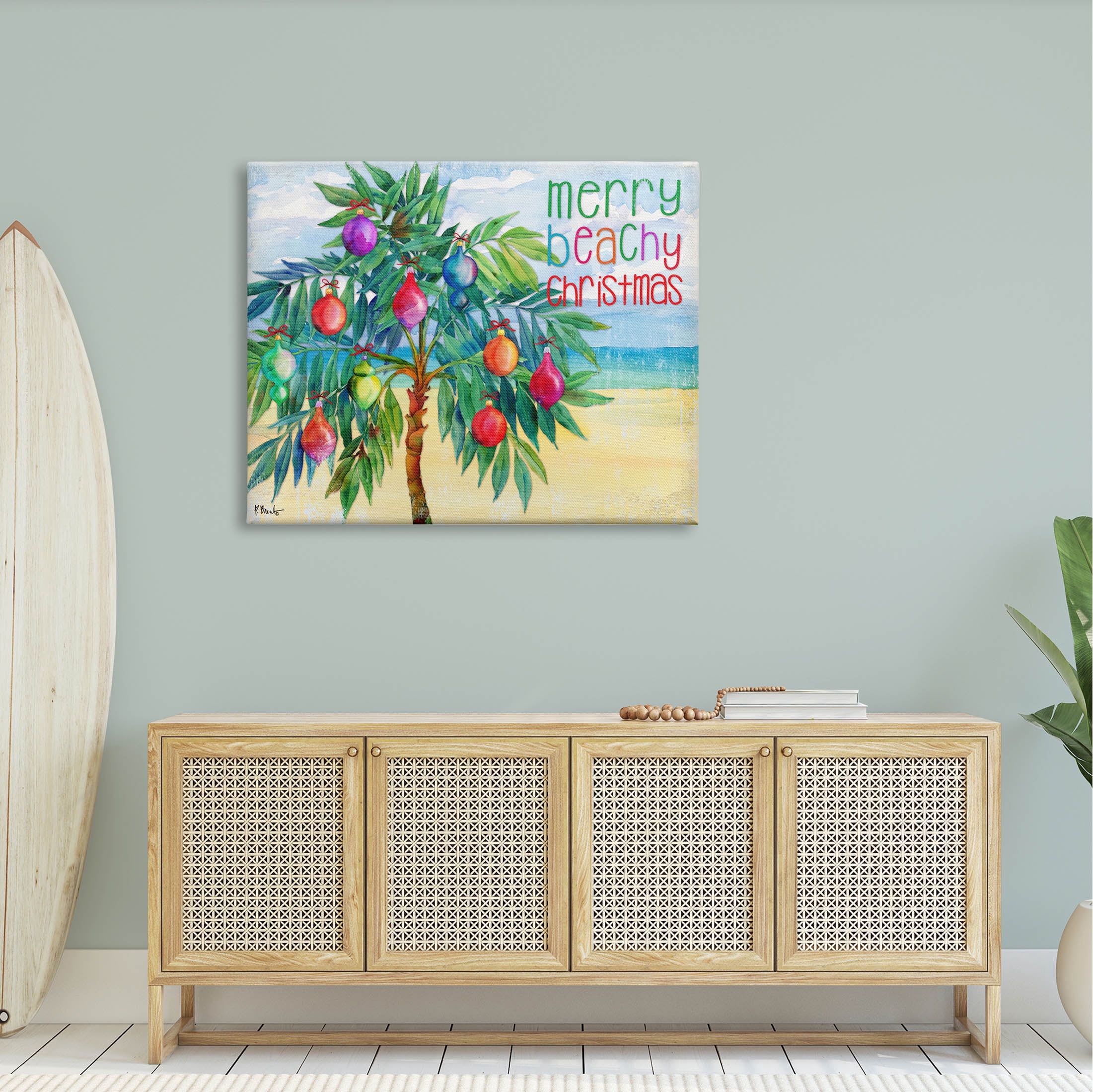 Stupell Industries Merry Beachy Christmas Holiday Palm Graphic Art Gallery Wrapped Canvas Print Wall Art, Design by Paul Brent