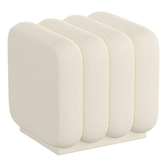 Pemberly Row Contemporary Boucle Fabric Small Square Ottoman Ivory