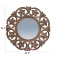 thumbnail image 2 of Creative Co-Op Round Carved Wood Botanical Framed Wall Mirror, Walnut, 2 of 7