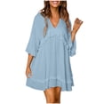 thumbnail image 2 of Qertyioot Nouvelle Robe en Satin Unie à Col en V avec Ourlet Fendu Robe Aguichant Printemps/été, 2 of 7