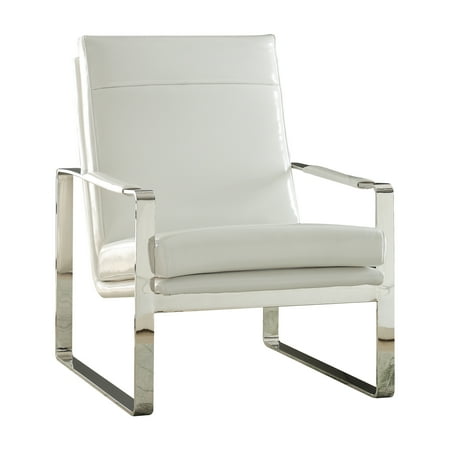 Acme Ronnie Accent Chair In White Faux Leather And Stainless Steel Acme Ronnie Accent Chair In White Faux Leather And Stainless Steel