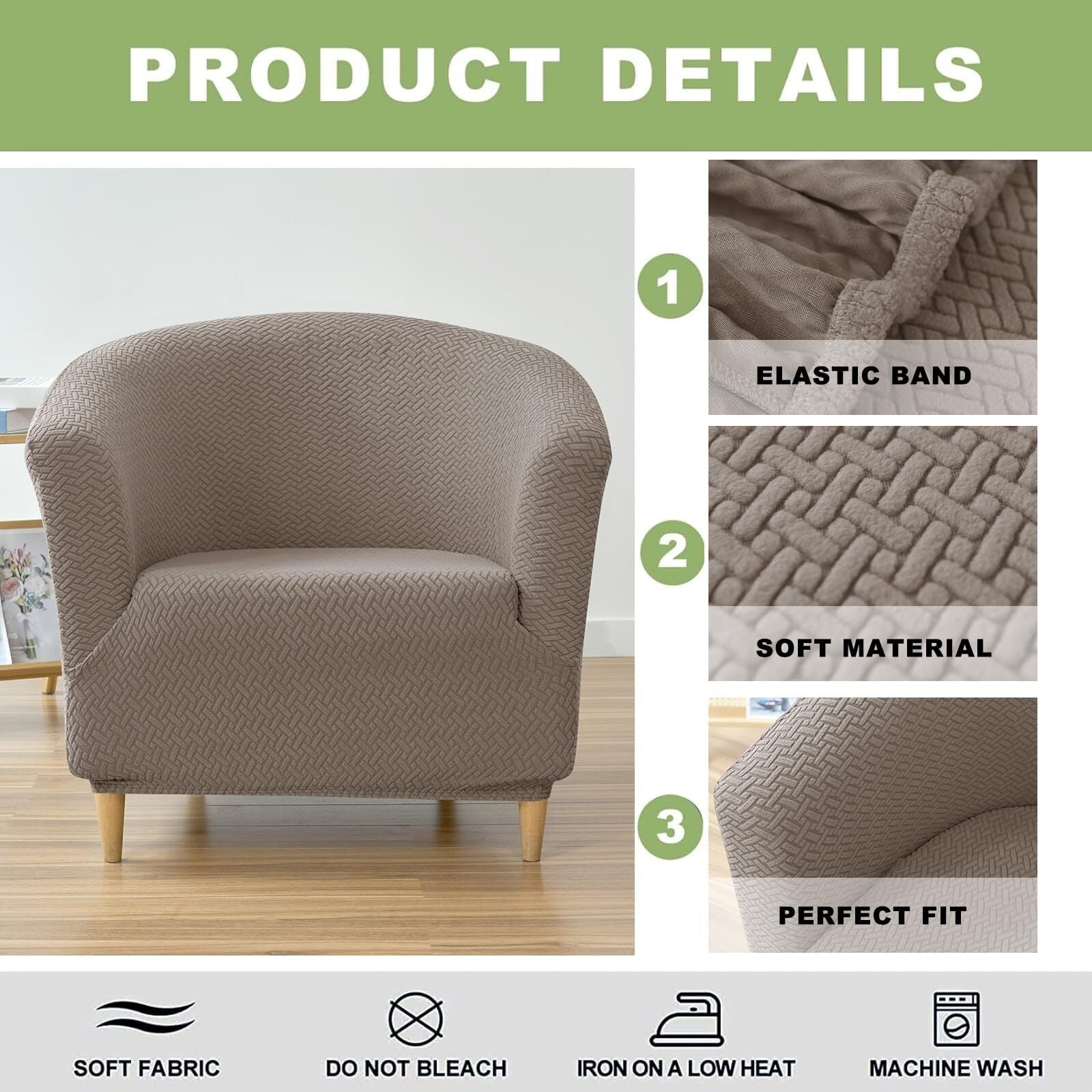 LKJYER Club Chair Slipcover Jacquard Barrel Chair Covers Stretch Tub Chair Slipcovers Soft Armchair Sofa Covers Removable Couch Cover Protector for Living Room Hotel Restaurant