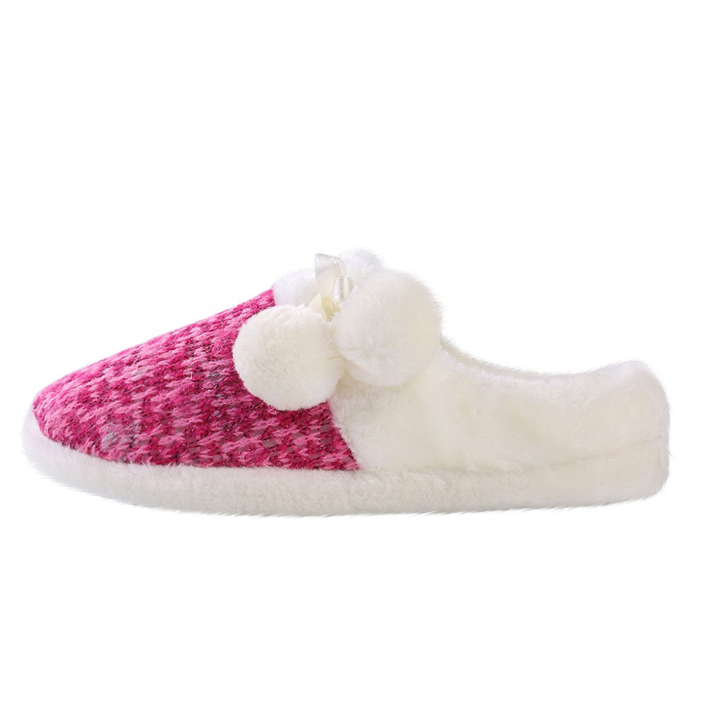 Women's Fluffy, Cozy Pom-Pom Soft Plush Slippers with No-Slip Rubber Sole For Indoor, Outdoor, Spa Use (Fuschia)