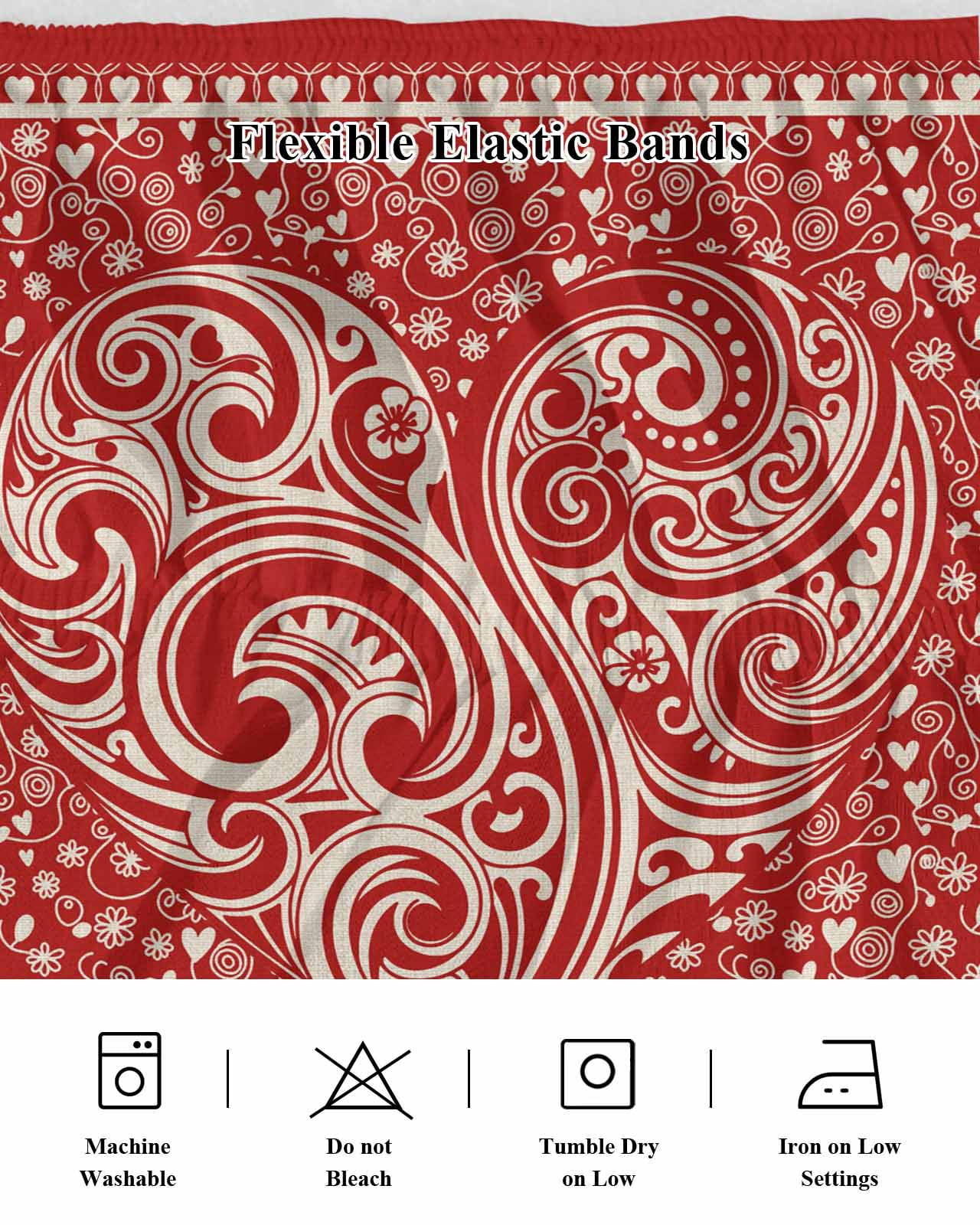 Valentine's Day Wrap Around Bed Skirts for California King Bed 16" Drop,Bed Skirt with Adjustable Elastic Belt Dust Ruffle Bed Valance Red Love Vintage Country Abstract Art Bed Frame Cover