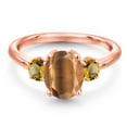 thumbnail image 3 of Gem Stone King 18K Rose Gold Plated Silver Brown Tiger Eye and Yellow Citrine Engagement Ring for Women | 2.01 Cttw | Oval 9X7MM | Gemstone Birthstone | Size 9, 3 of 6