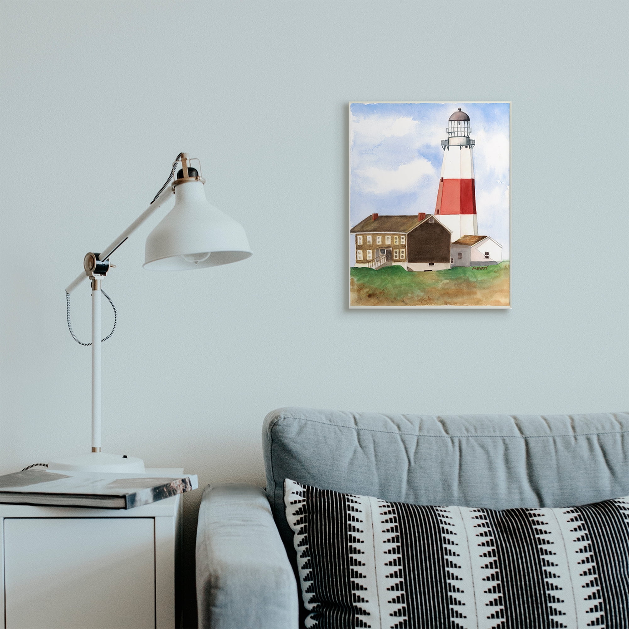 Stupell Industries Nautical Red Striped Lighthouse Coastal Cliff Architecture Wall Plaque, 13 x 19, Design by Melissa Hyatt LLC