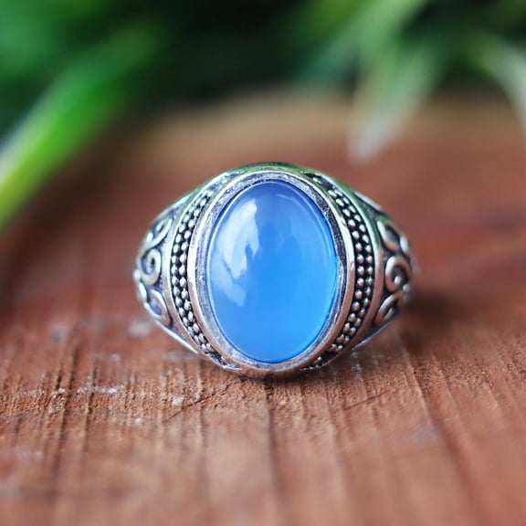 Blue Chalcedony Ring, 925 Silver Ring, Designer Ring, Dainty Ring, Handmade Jewelry, Minimalist Ring, Statement Ring, Boho Unisex Jewelry**