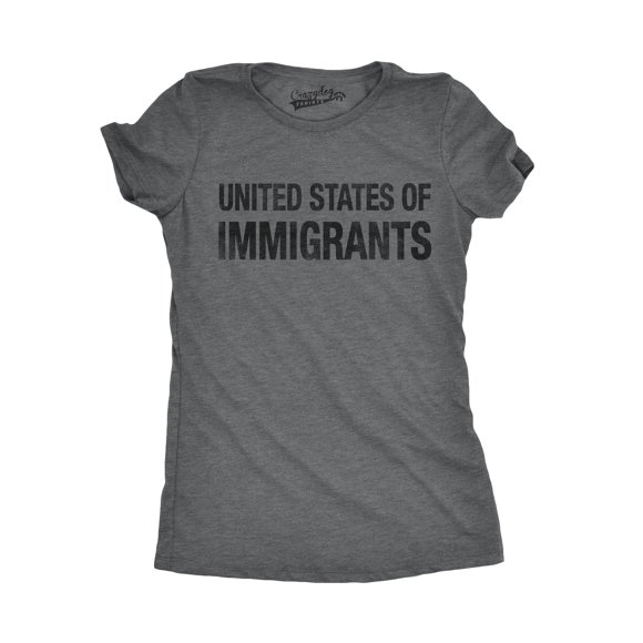 Womens United States of Immigrants Funny Citizen American T shirt (Dark Heather Grey) - S
