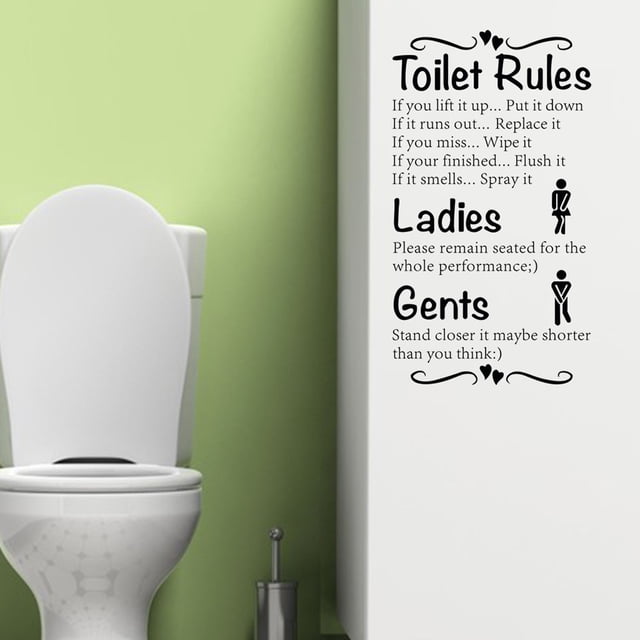 Pegatinas de pared con las divertidas reglas del baño de Yuanzi | 19x31cm | Decoración moderna para el baño | Vinilos adhesivos removibles para el hogar, la oficina y hoteles