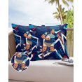 thumbnail image 6 of Pack of 2 Outdoor Pillow Covers, Sports Theme Athletes Rugby Blue Geometric Waterproof Square Throw Pillowcase Cushion Decorative Pillow Covers for Couch Patio Tent, 26x26 in, 6 of 6
