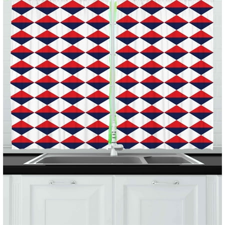 Navy Blue And Red Living Room Americana Curtains 2 Panels Set, Half Triangles Diamond Shapes Retro Navy Inspired Artwork Print, Window Drapes for Living Room Bedroom, 55W X 39L Inches, Red Dark Blue and White, by Ambesonne ()