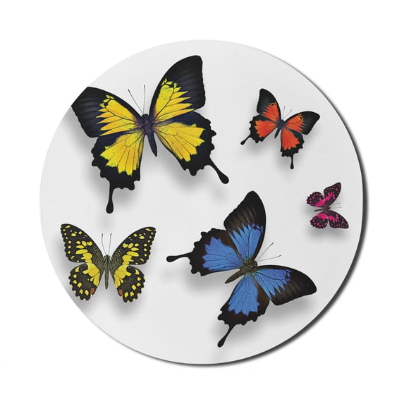 Butterfly Mouse Pad for Computers, Various Colorful Butterflies Pattern and Moths with Grace of Nature Themed Wings, Round Non-Slip Thick Rubber Modern Mousepad, 8" Round, Multicolor, by Ambesonne
