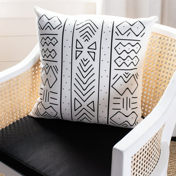 SAFAVIEH Kerra 18" x 18" Southwestern Plush Pillow, Black/White