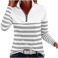 thumbnail image 3 of AnuYalue Quarter Zip Striped Sweatshirt Womens Fashion Collar Half Zip Shirt Oversized Pullover Casual Long Sleeve Tops, 3 of 6
