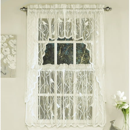 Bird Lace Ivory 36 Kitchen Curtain Tier Com Bird Lace Ivory 36 Kitchen Curtain, Scalloped Lace Curtains