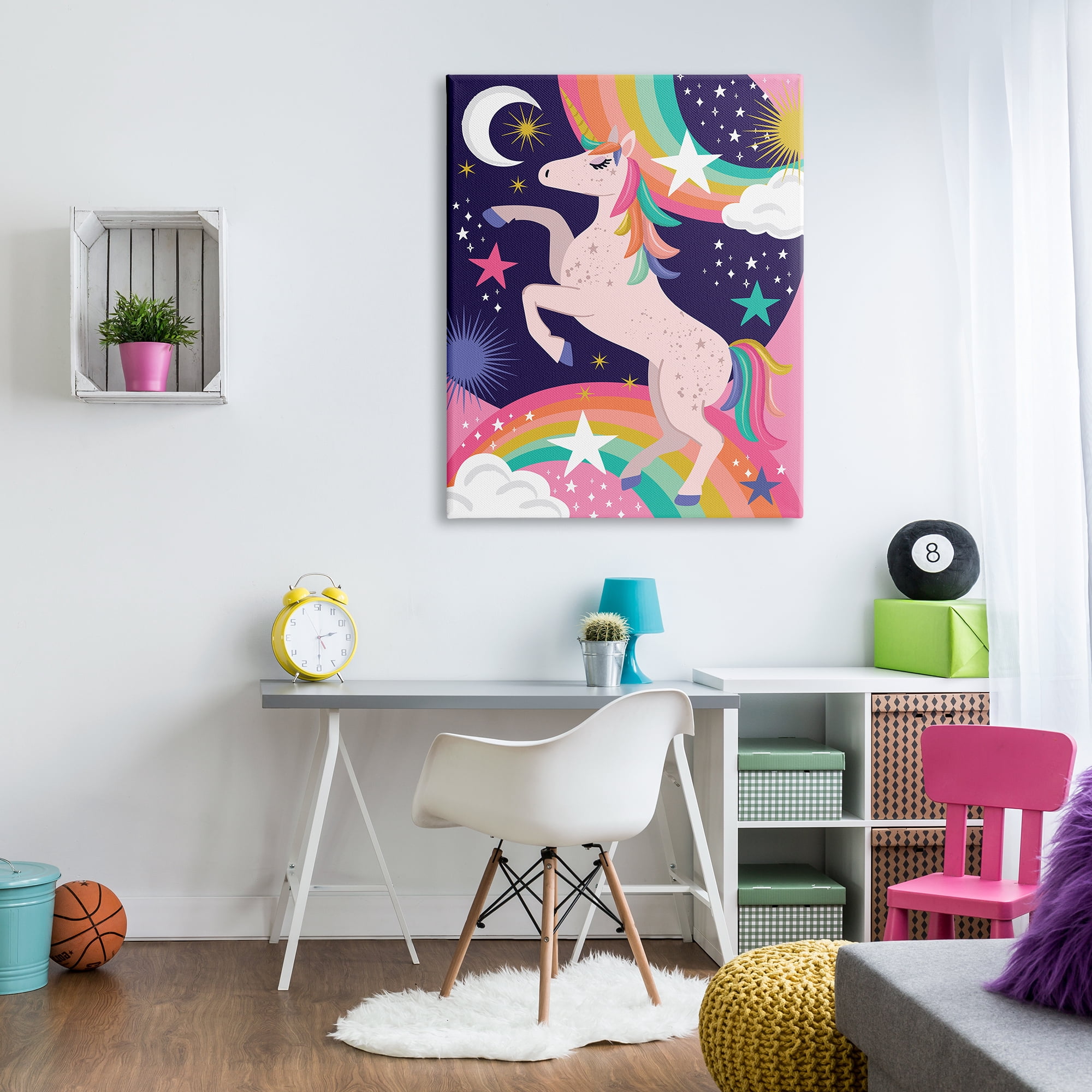 Stupell Industries Magical Space Unicorn Dancing Rainbows Starry Sky Fairy Tales & Fantasy Painting Gallery Wrapped Canvas Print Wall Art, 36 x 48