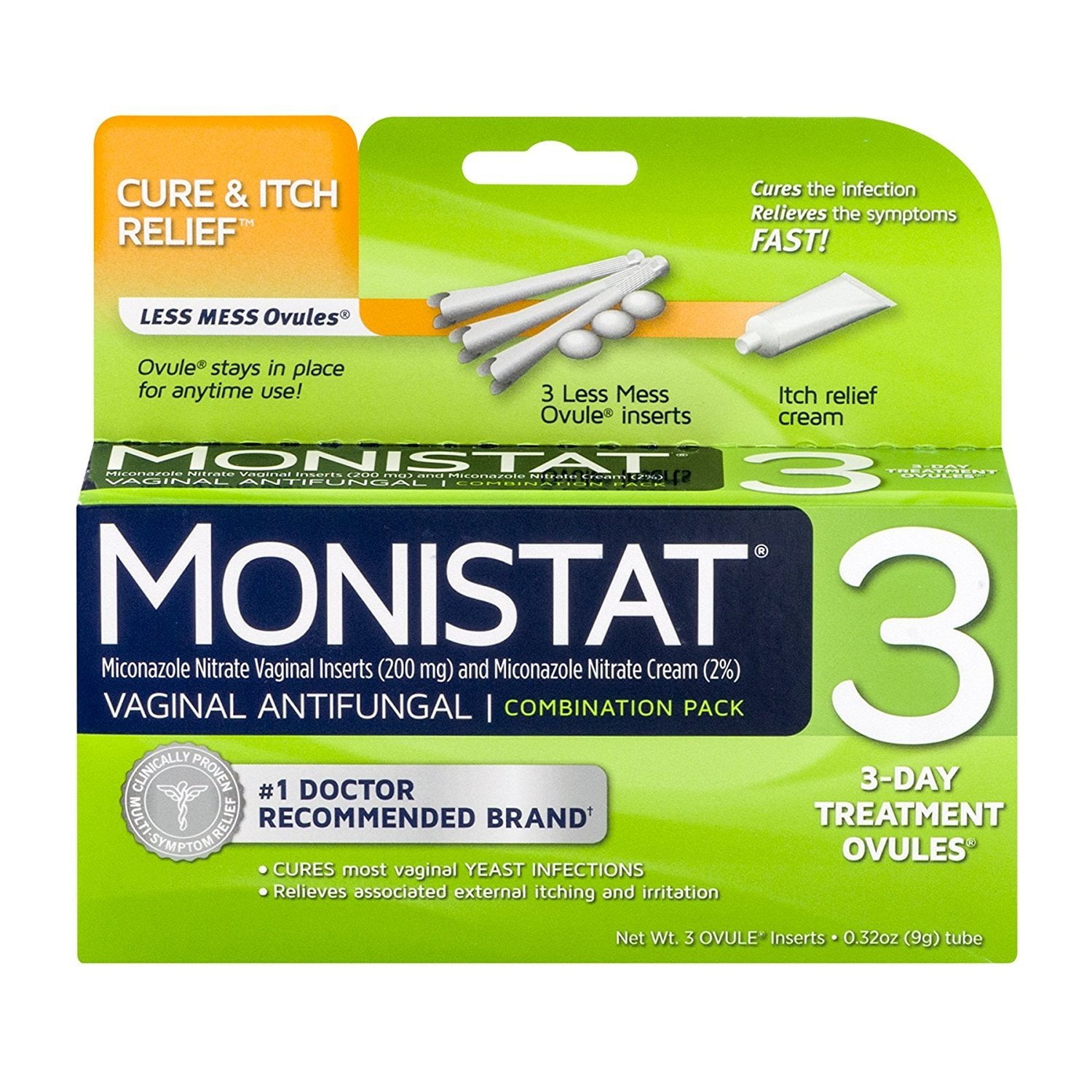 Monistat 3 Day Yeast Infection Treatment Ovules Itch Cream