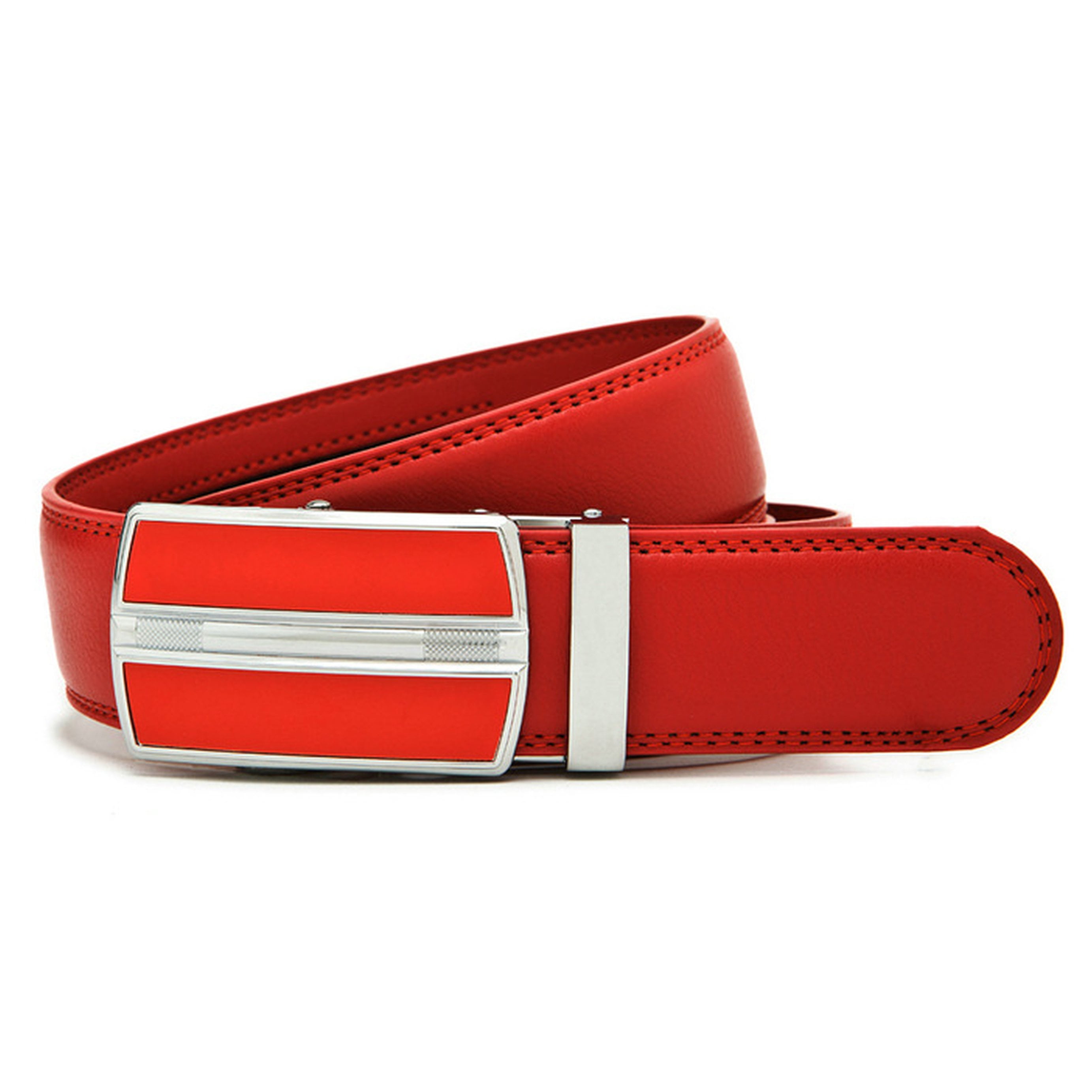 QWZYP Men Belts Man Red Color Leather Strap Automatic Buckle Belts for  (Color : A, Size : 110cm)