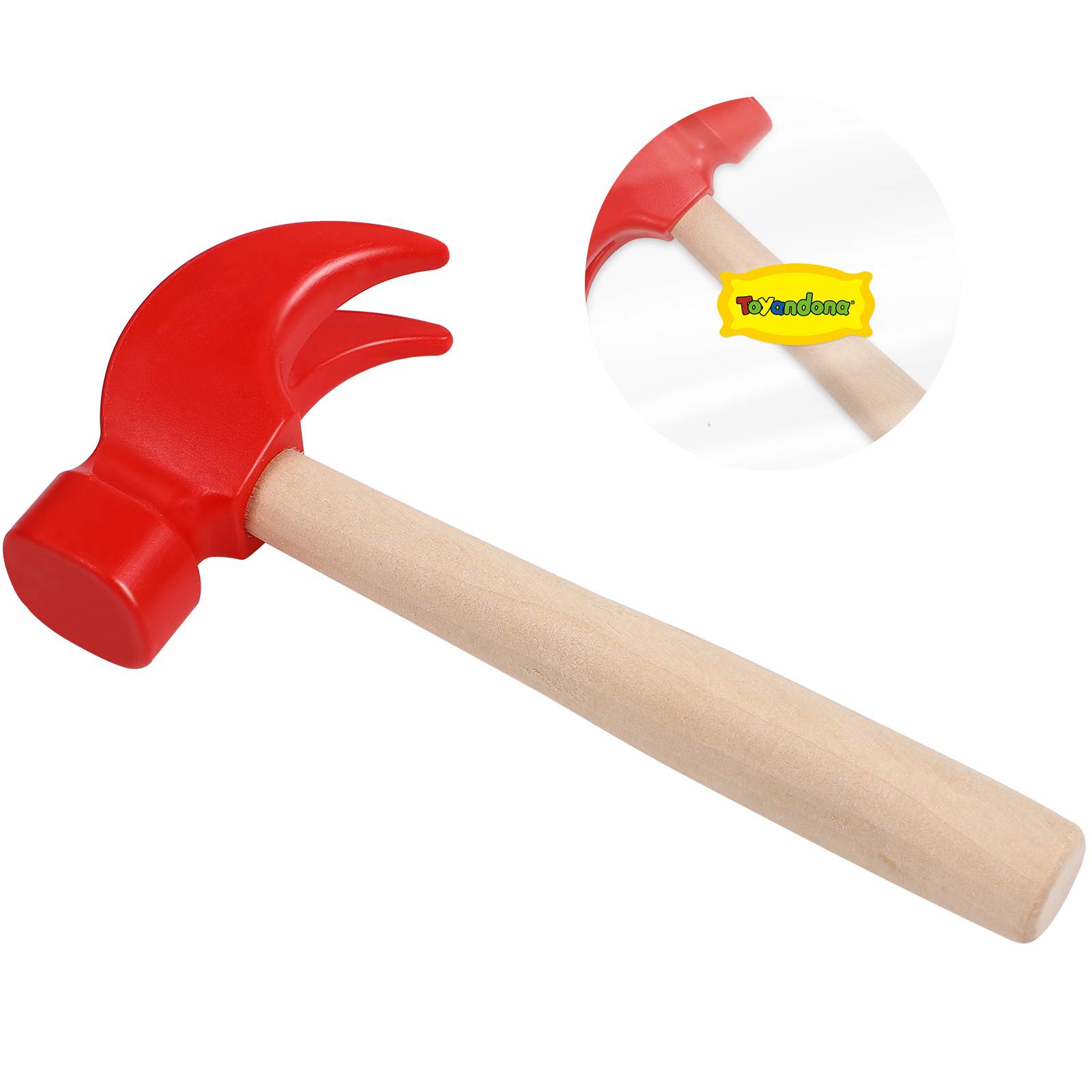 Jouet Marteau En Bois Pour Enfants – Outil De Réparation Simulé, Éducatif Et Créatif, Rouge (16,5 X 8 Cm)