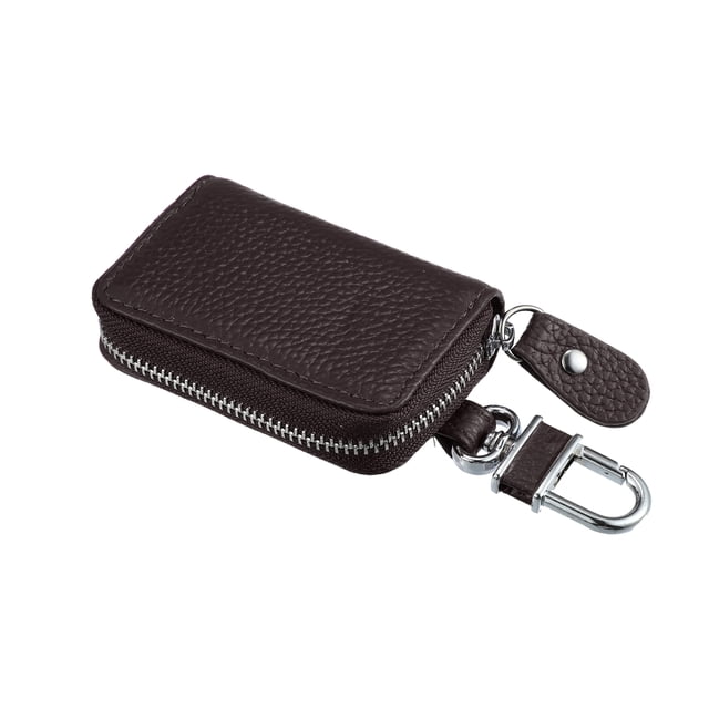 Unique Bargains Car Key Case Faux Leather Zipper Multifunctional Car Fob Key Case for Auto Remote Key Dark Brown