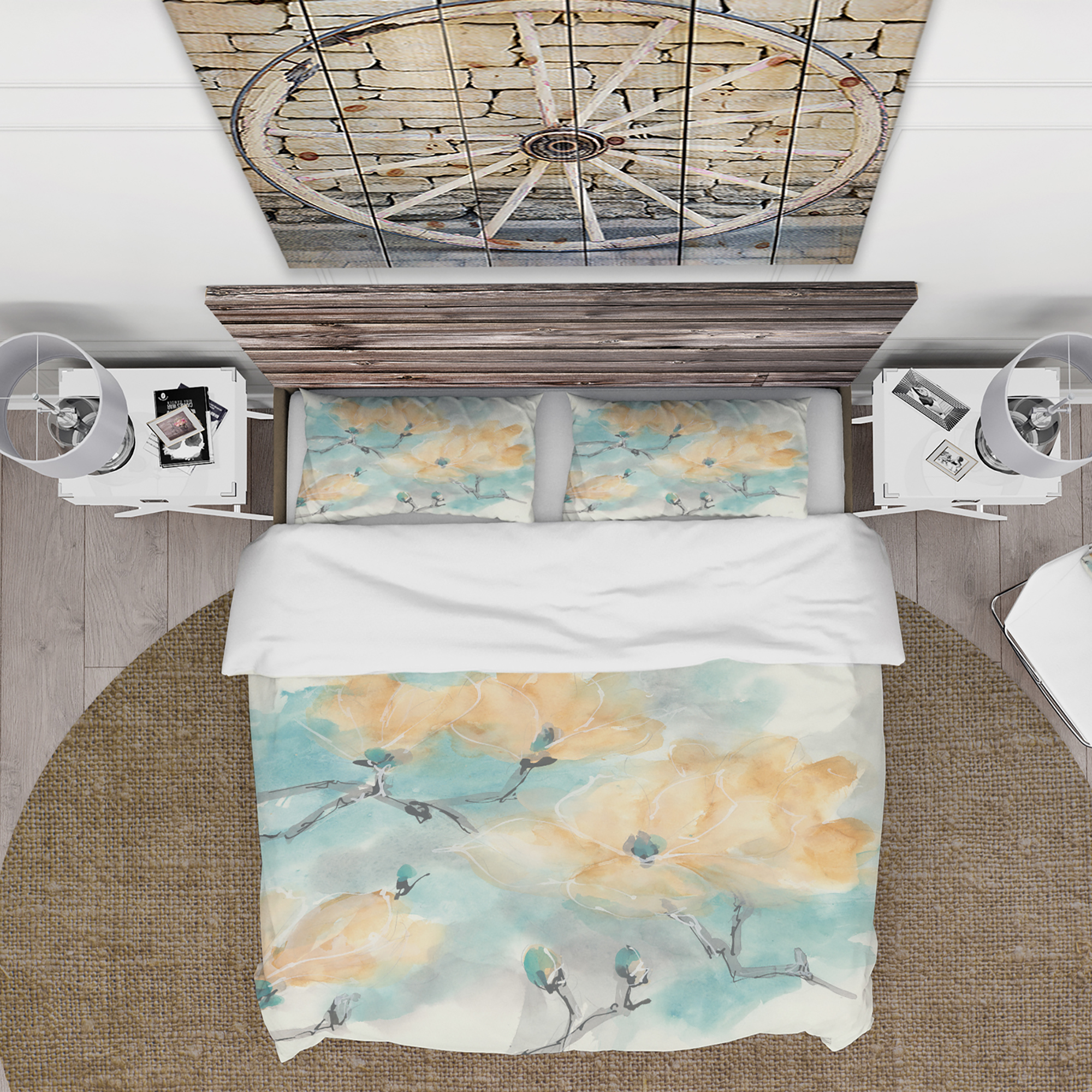 Designart 'Teal Buds I' Traditional Duvet Cover Set