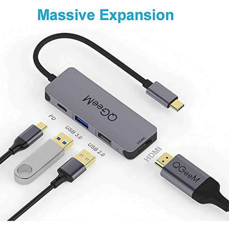 USB C Hub,QGeeM 4-in-1 USB C Hub Adapter to 4K HDMI Multiport Adapter, USB  3.0, 100W PD Charger, USB 2.0, Compatible with MacBook Pro 2019/2018 and  Other Type C Devices 