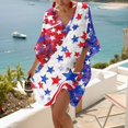 thumbnail image 2 of Women's 4th of July 250 Years Anniversary V Neck Star Print Dress Loose Fit Oversized Shoulder Casual Summer Midi Dress Independence Day Patriotic USA Flag Tunic Top Blue L, 2 of 5