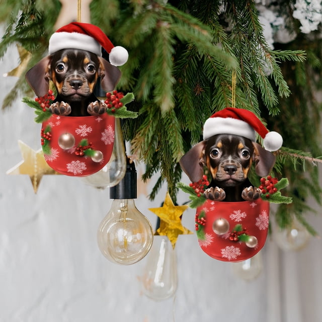 Christmas Cup Decoration Cute Dog Decoration Pendant Acrylic Flat Christmas Pendant Car Rearview Mirror Pendant Christmas Tree Decoration 2pcs